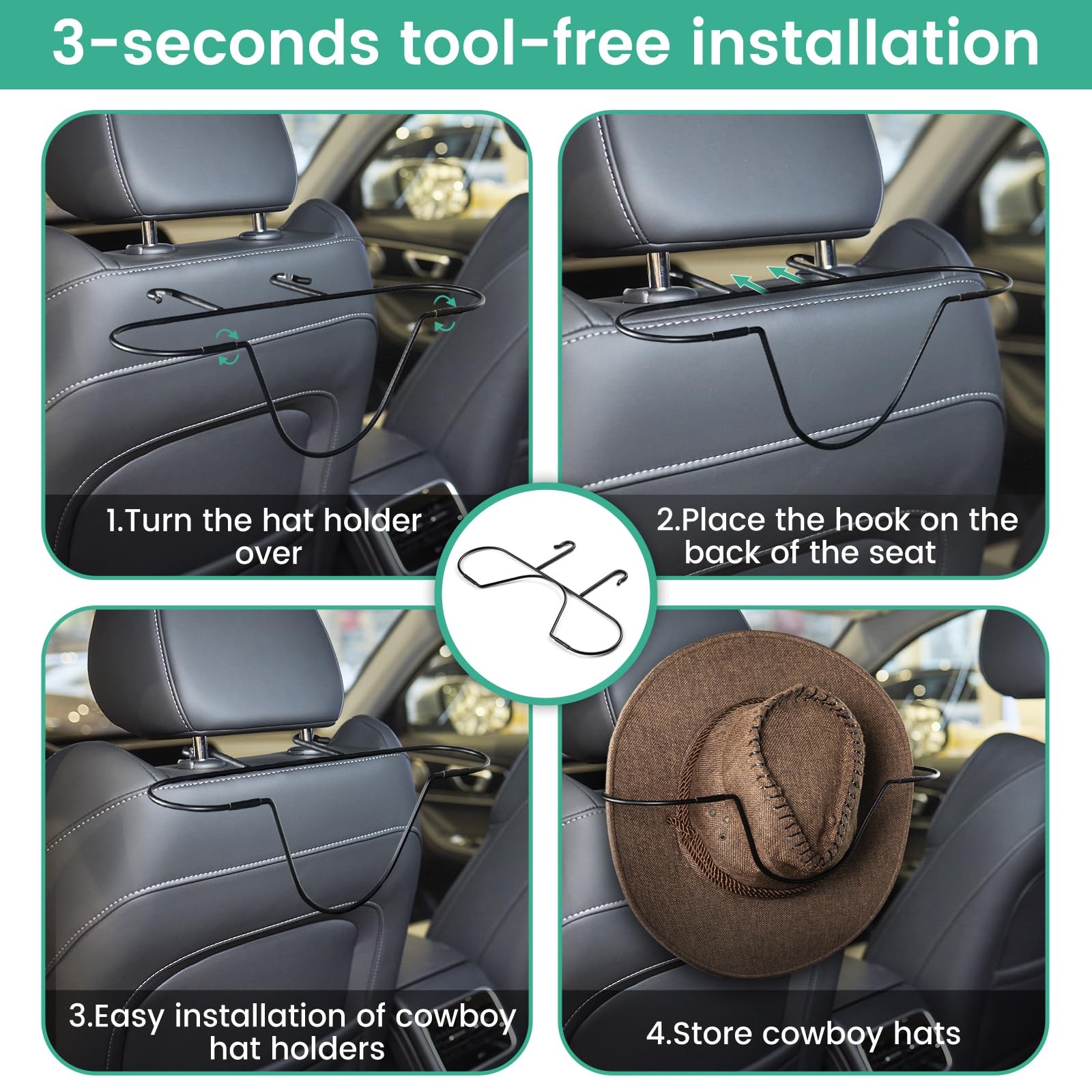 Eclatify Folding Design Hat Rack For Car, 14.37 x 7.87 x 0.2 inches, Metallic