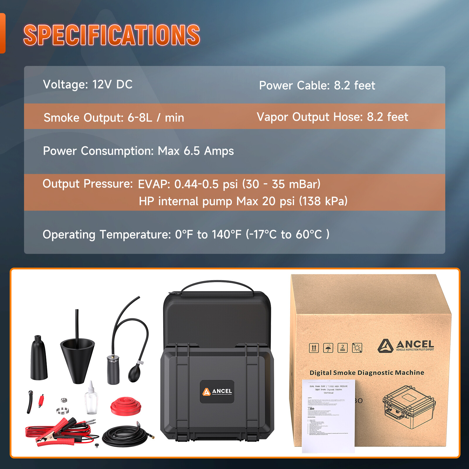ANCEL L8000 Smoke Machine Leak Tester Dual Mode Diagnostic EVAP & Turbo System