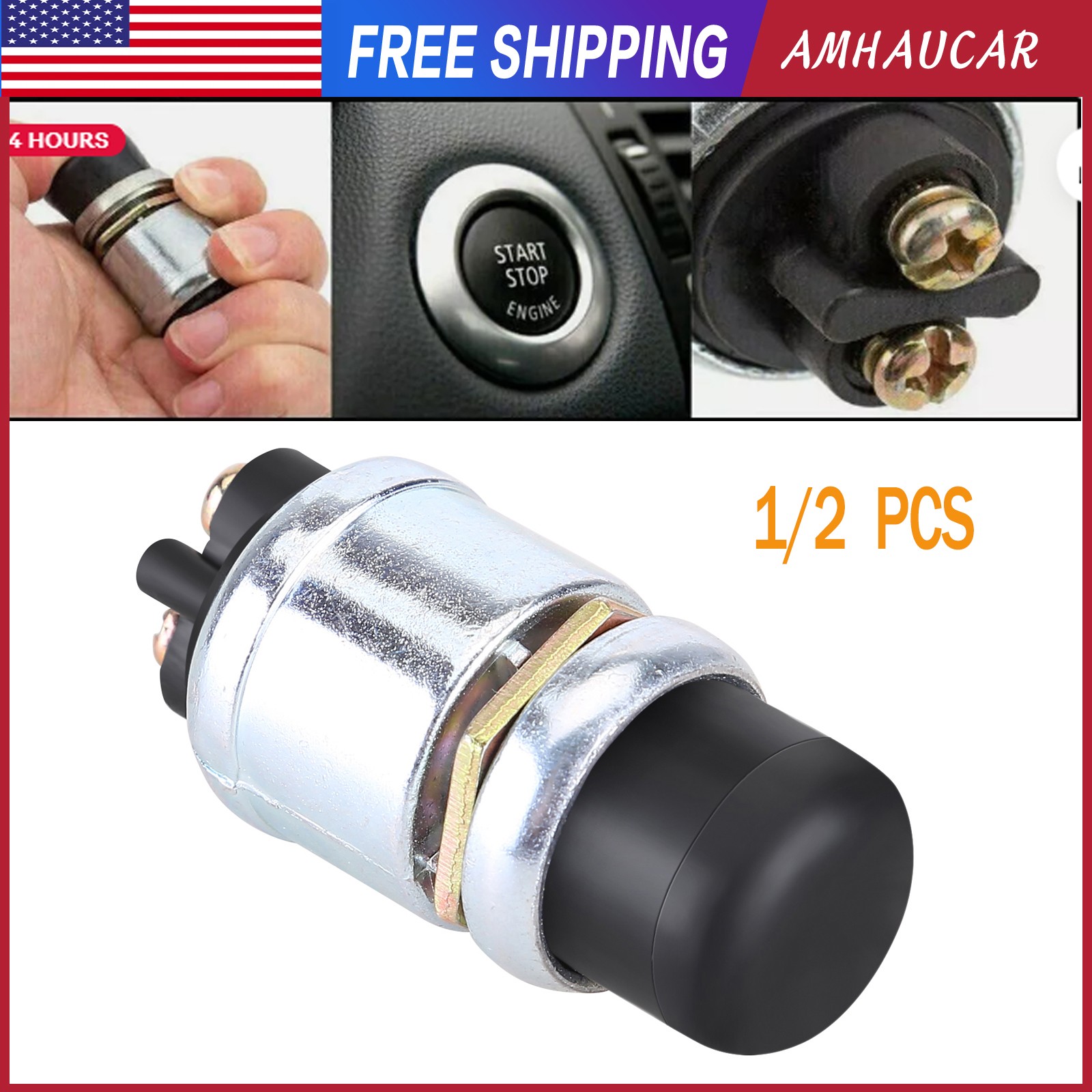 1/2 PCS PUSH BUTTON MOMENTARY STARTER 50A IGNITION SWITCH ON-OFF SPST 12V DC