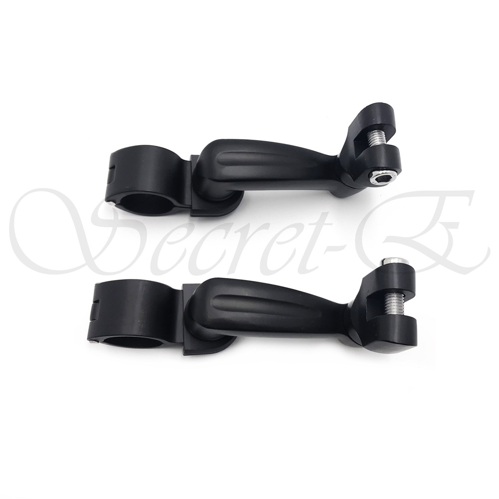 Black 360 Adjustable Highway FootPeg Mounting Kit For 1.5″ Harley Engine Guard
