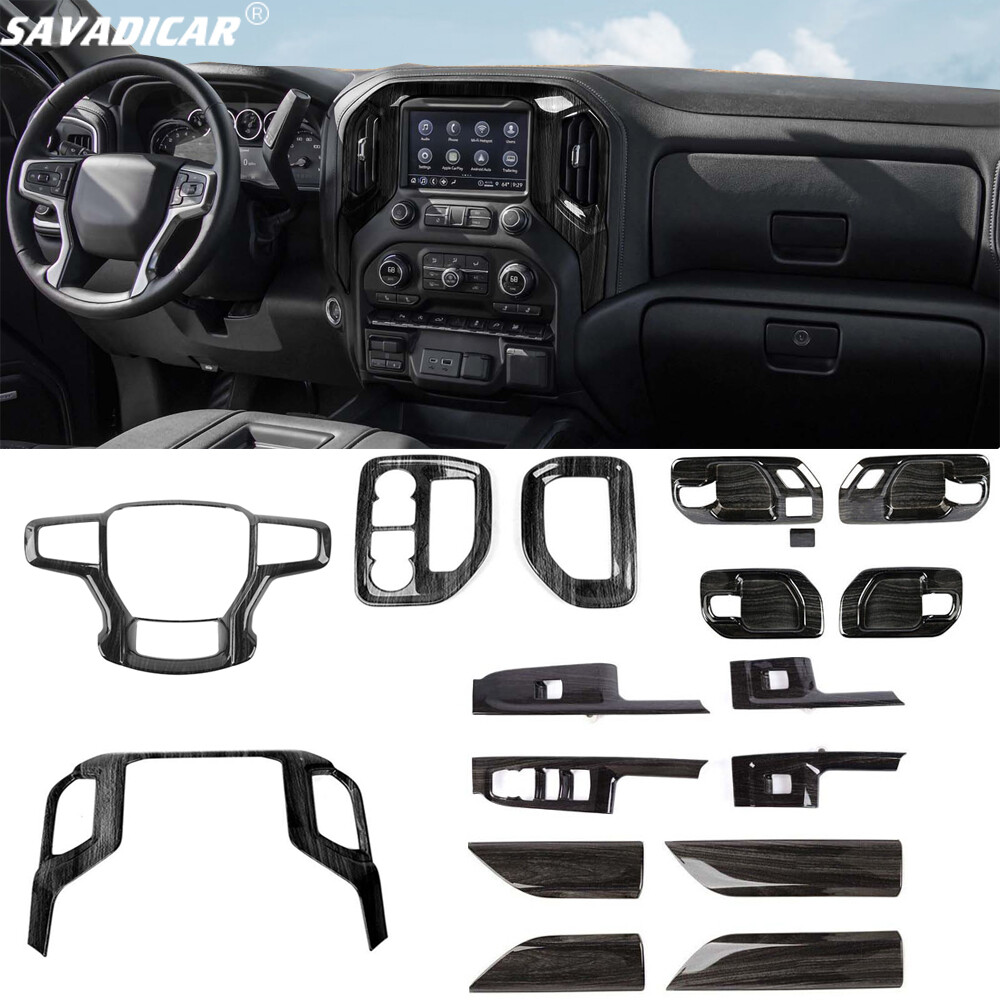 16x Black Wood Interior Decoration Cover Trim Kit For Chevy Silverado 2019-2021