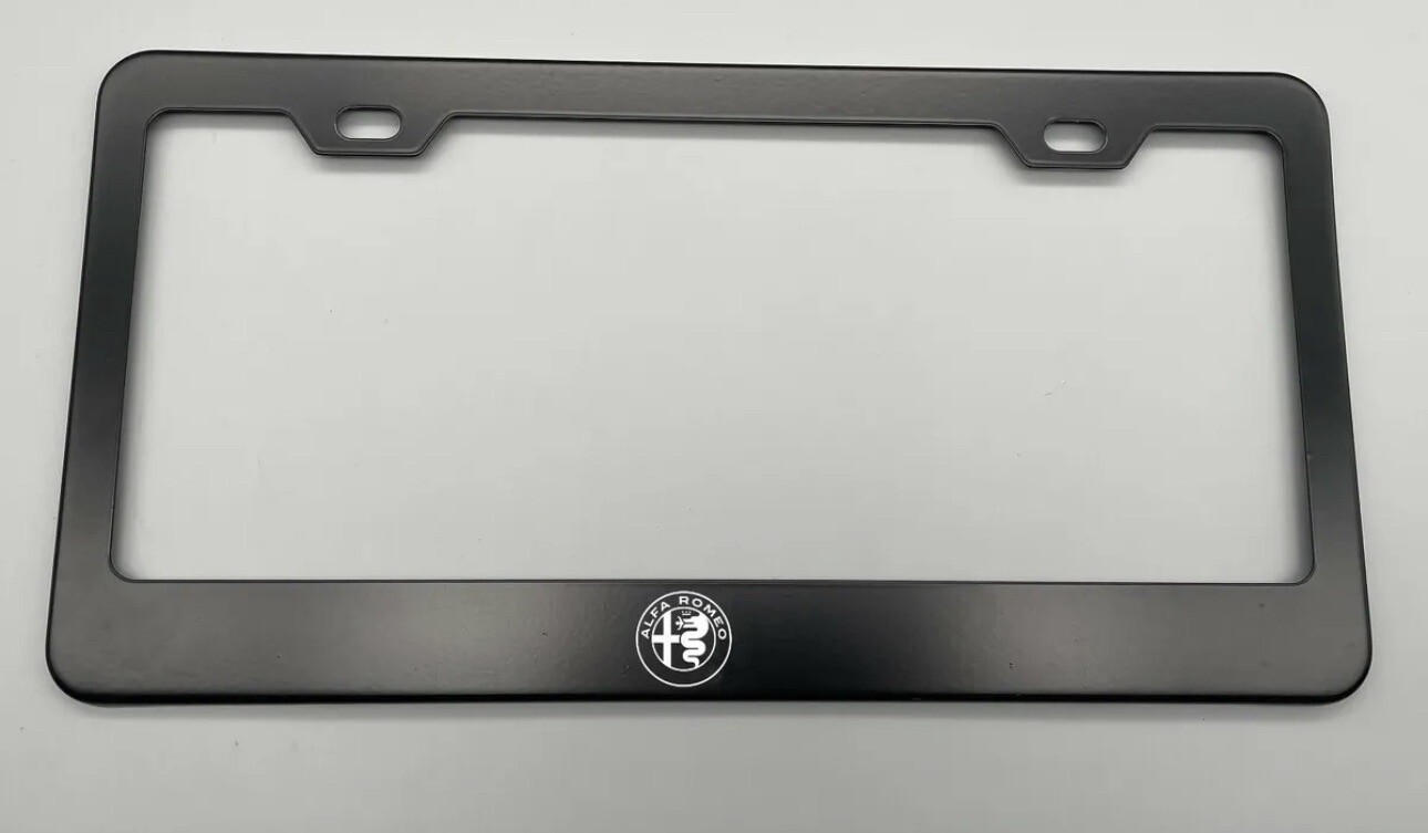 Laser Engraved Alfa Romeo Logo Black License Plate Frame Stainless Steel fit