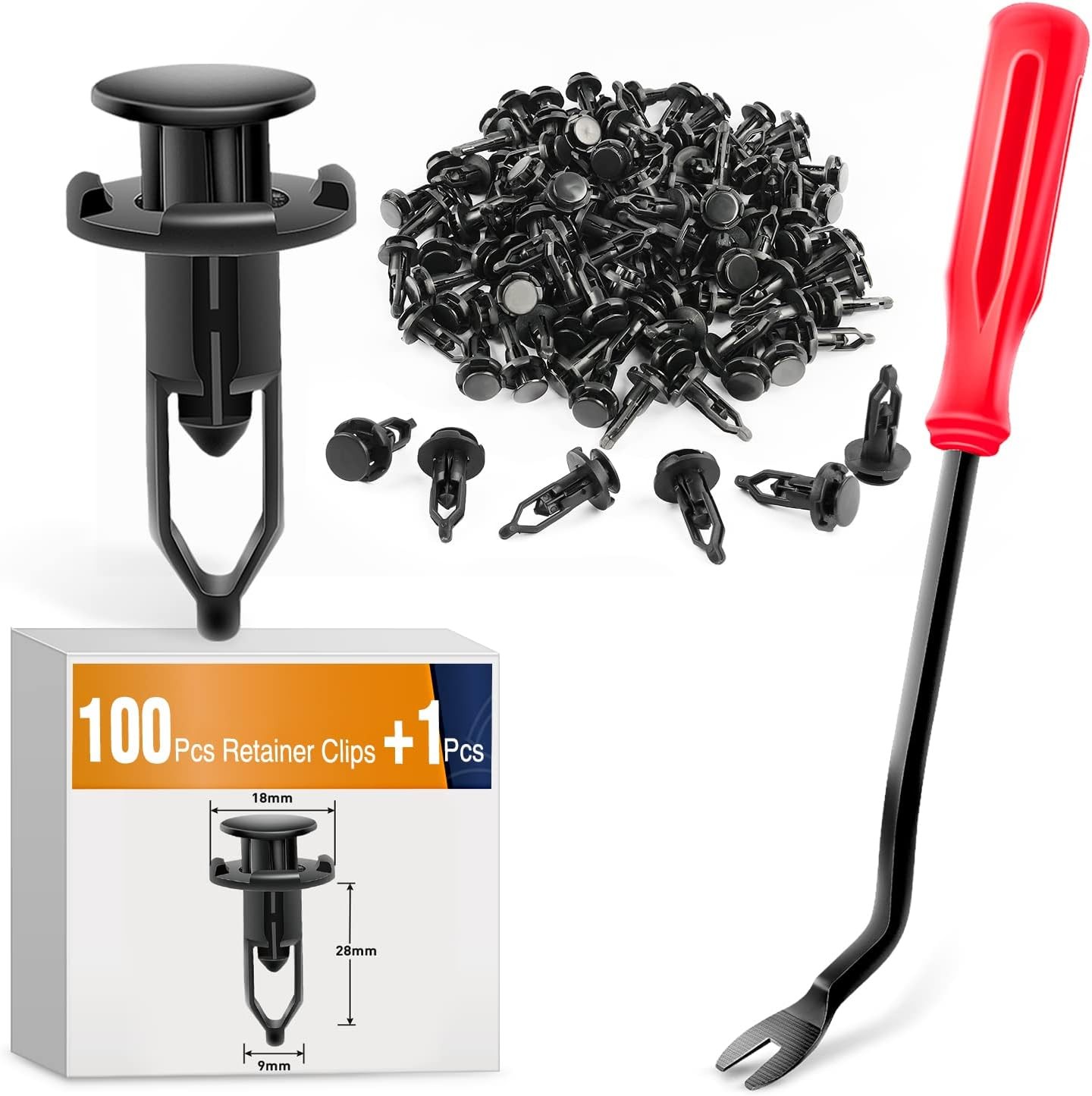 Nylon Fastener Rivets 100PCS Bumper Retainer Clips + 1PC Bonus Remover