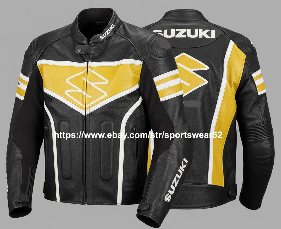 Suzuki Racing Motorbike Leather Jacket In Pure Cow Hide/5 Ce Approved Armour