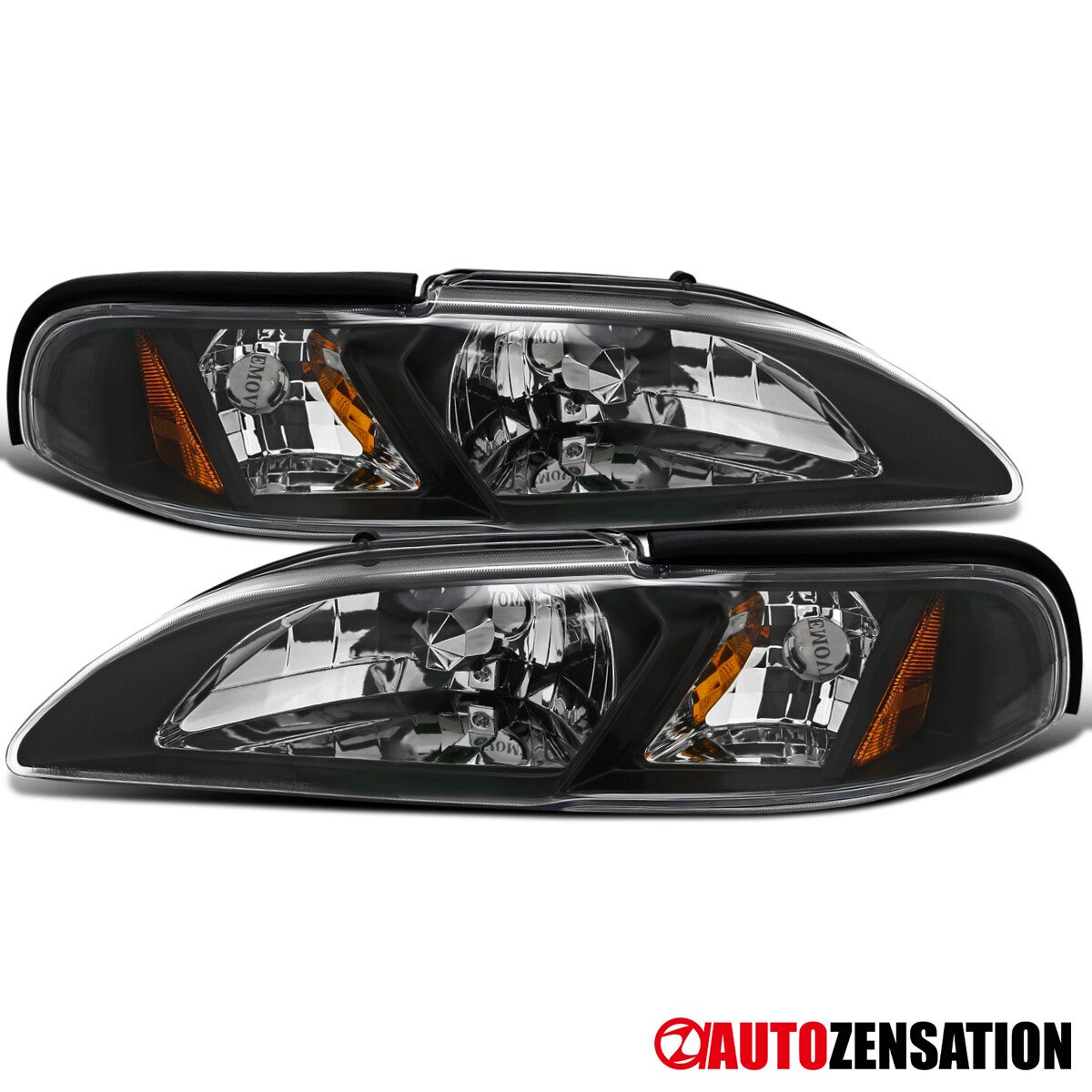 Fits 1994-1998 Ford Mustang GT SVT Cobra Black Headlights w/ Corner Signal Lamps