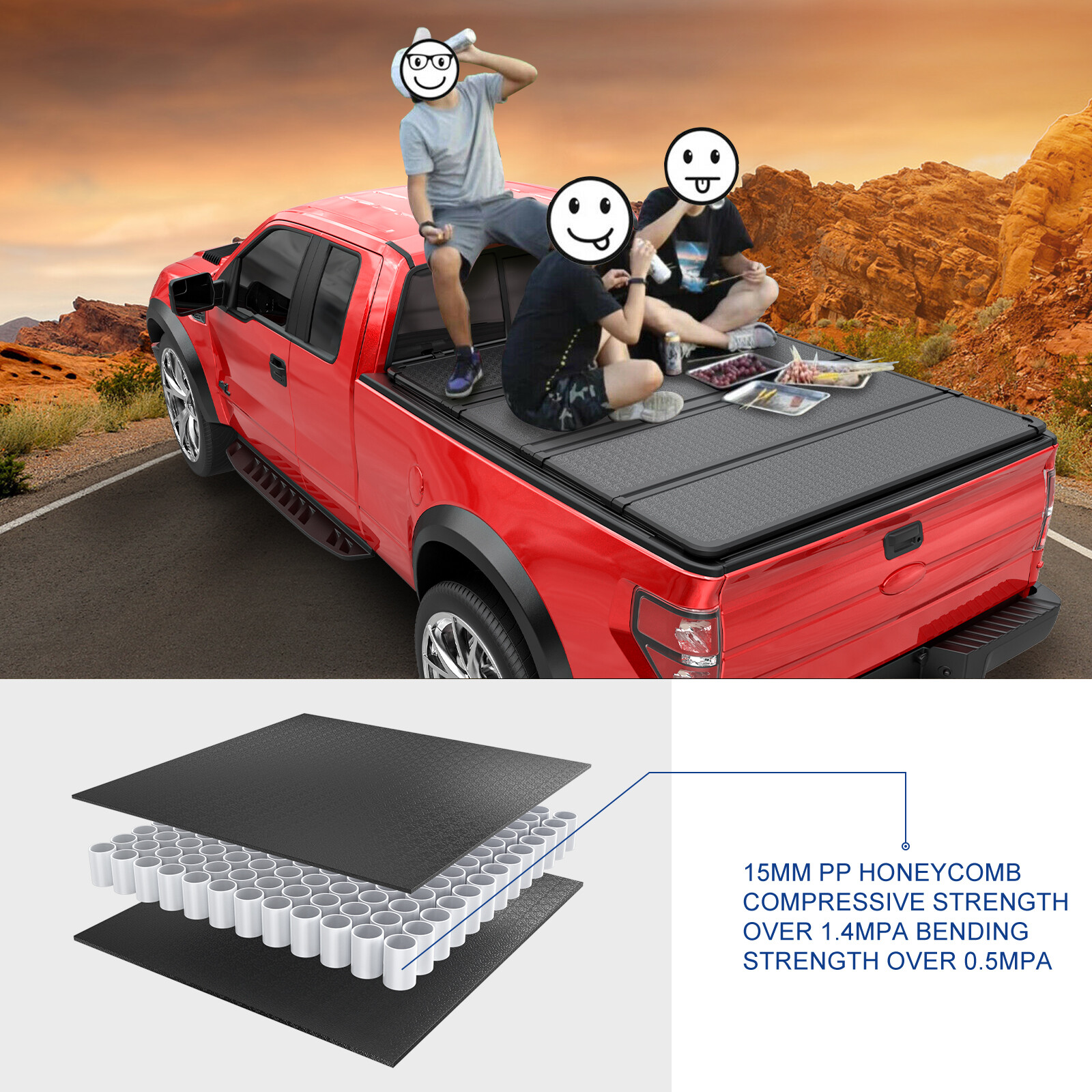 4-Fold 5.5/5.6FT Truck Bed Hard Tonneau Cover For 2004-2015 Nissan Titan w/ Lamp