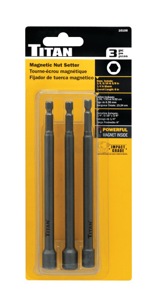 Titan 16106 3pc Long Shank Magnetic Nut Setter Set 6″ Length
