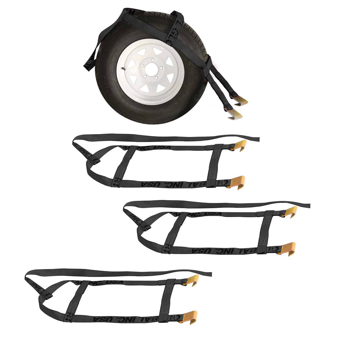 4 pack Demco Style Tow Dolly Wheel Basket Straps Kar Kaddy Tire Size 15-20″