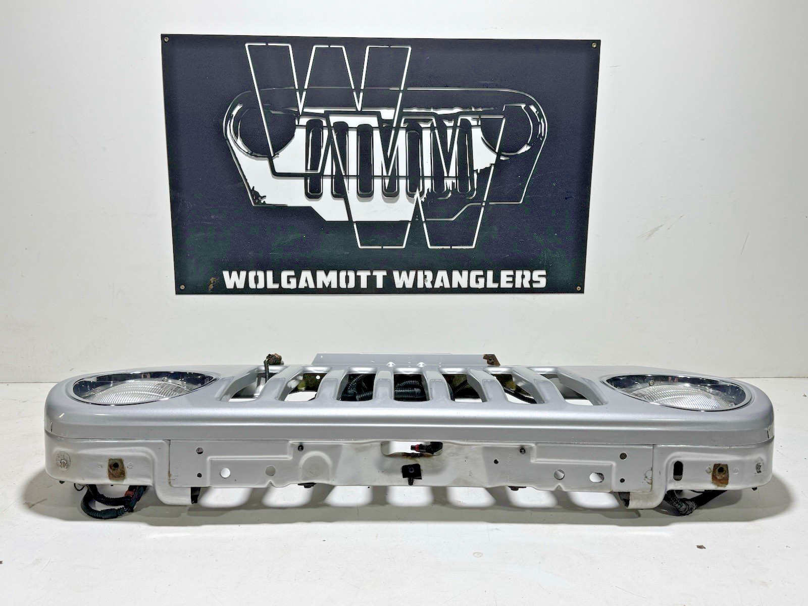 Bright Silver PSB Front Grille Panel Headlights & Harness 97-06 Jeep TJ Wrangler