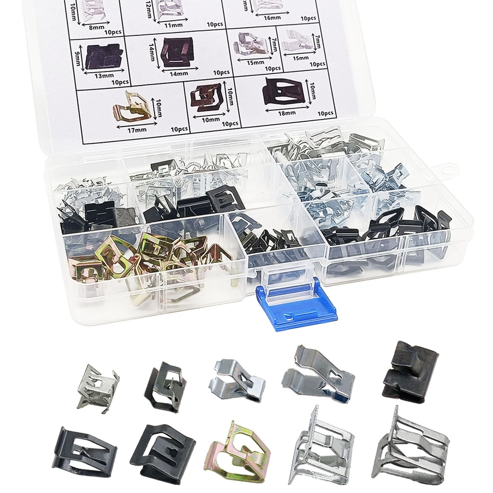 Metal Trim Panel Clips 100Pcs 10 Sizes Auto Car U-Clip Spring