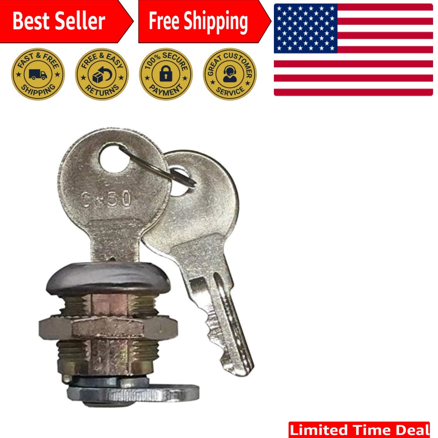Zinc Plated Toolbox Lock with 2 Keys – Perfect for UWS, Husky, Craftsman