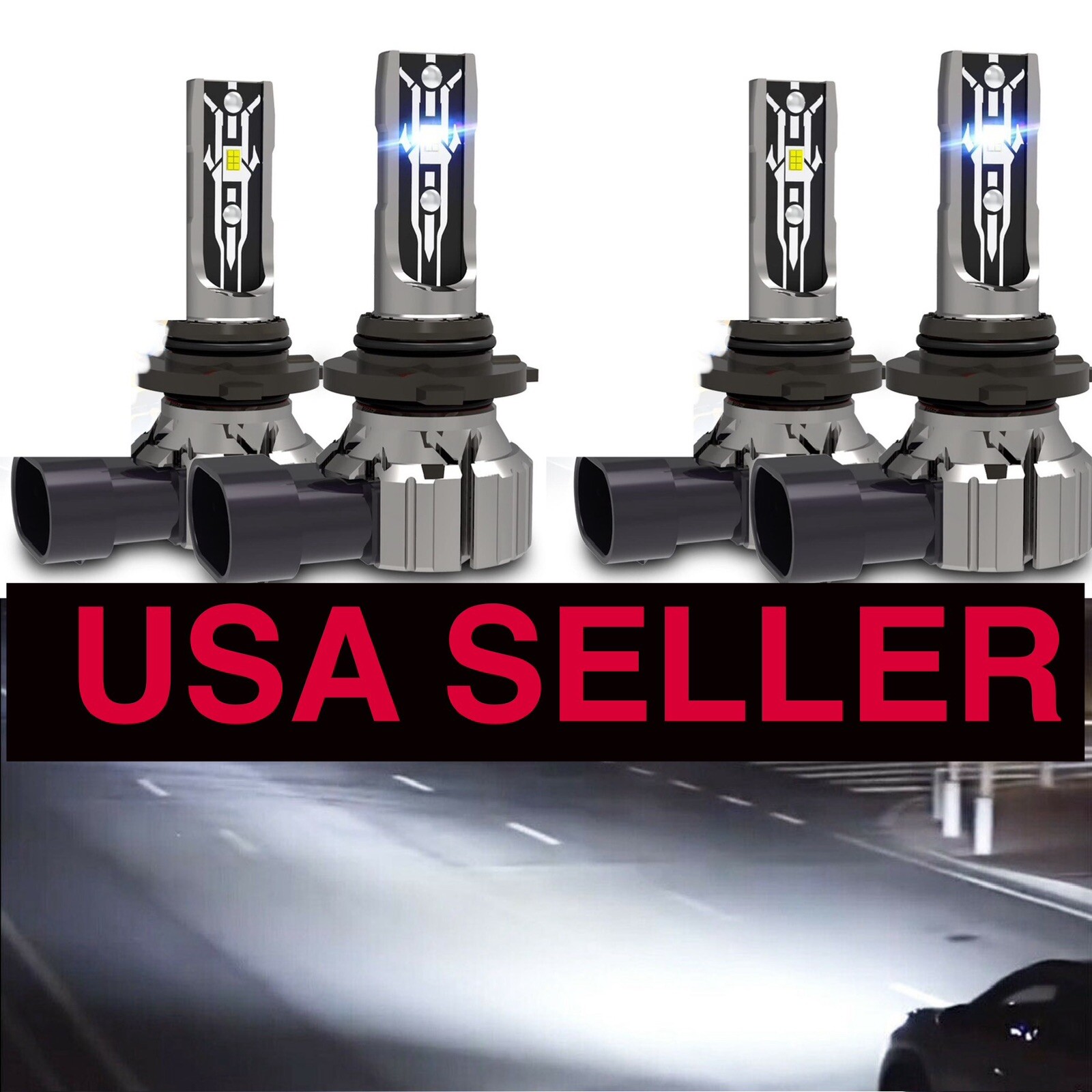 9006 + 9005 4x WHITE Led Headlight Bulbs Conversion Lights 5000k lasfit HB4 HB3