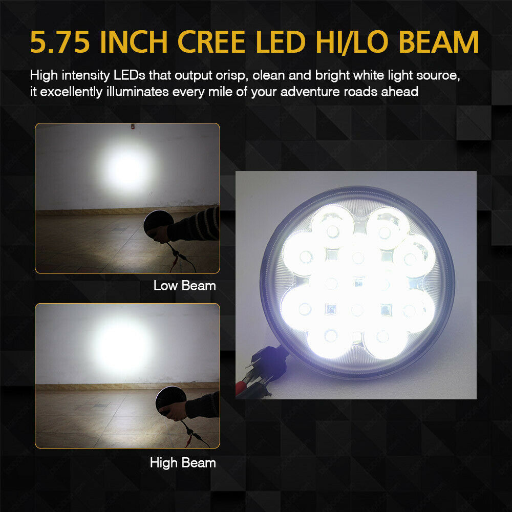 4PCS 5.75″5 3/4Inch Round LED Headlights Hi-Lo Sealed Beam For Ford Mustang 1969
