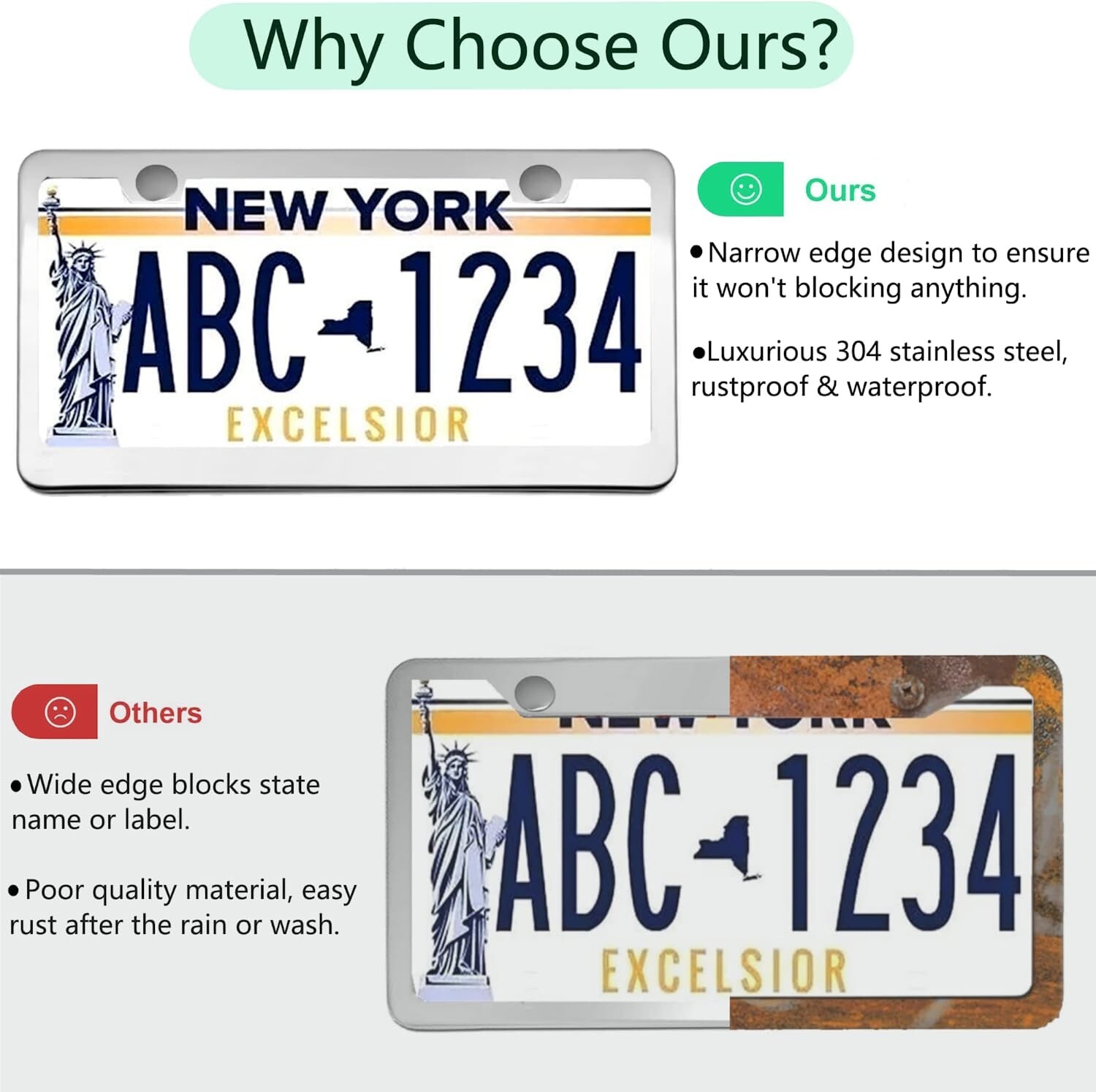 Mirror Polished Stainless Steel License Plate Frame Metal License Plate Cover