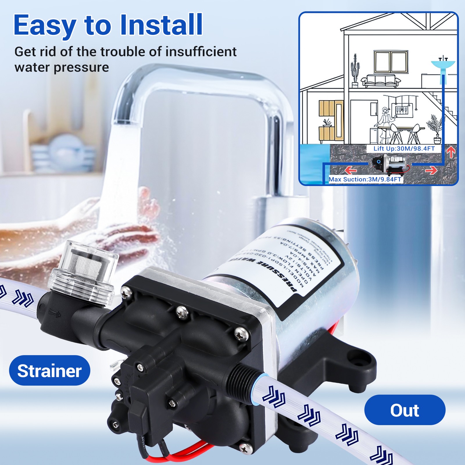 12V SHURflo 4009 Water Pump Twist On Filter 11LPM 55PSI For RV Caravan Boat