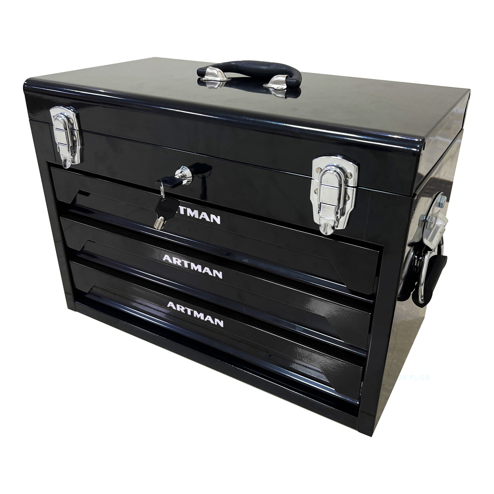 20″ Portable Steel 3-Drawer Toolbox with Latches Top Tray& Handle Garage Storage