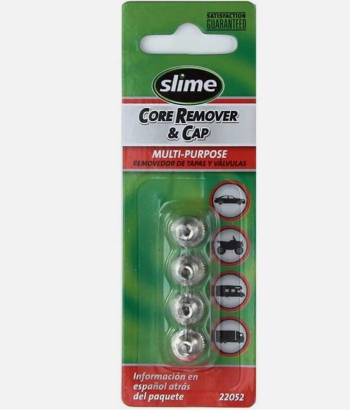 Slime 22052 Metal Tire Valve Caps & Core Remover Tool 4-Pack Brass Zinc