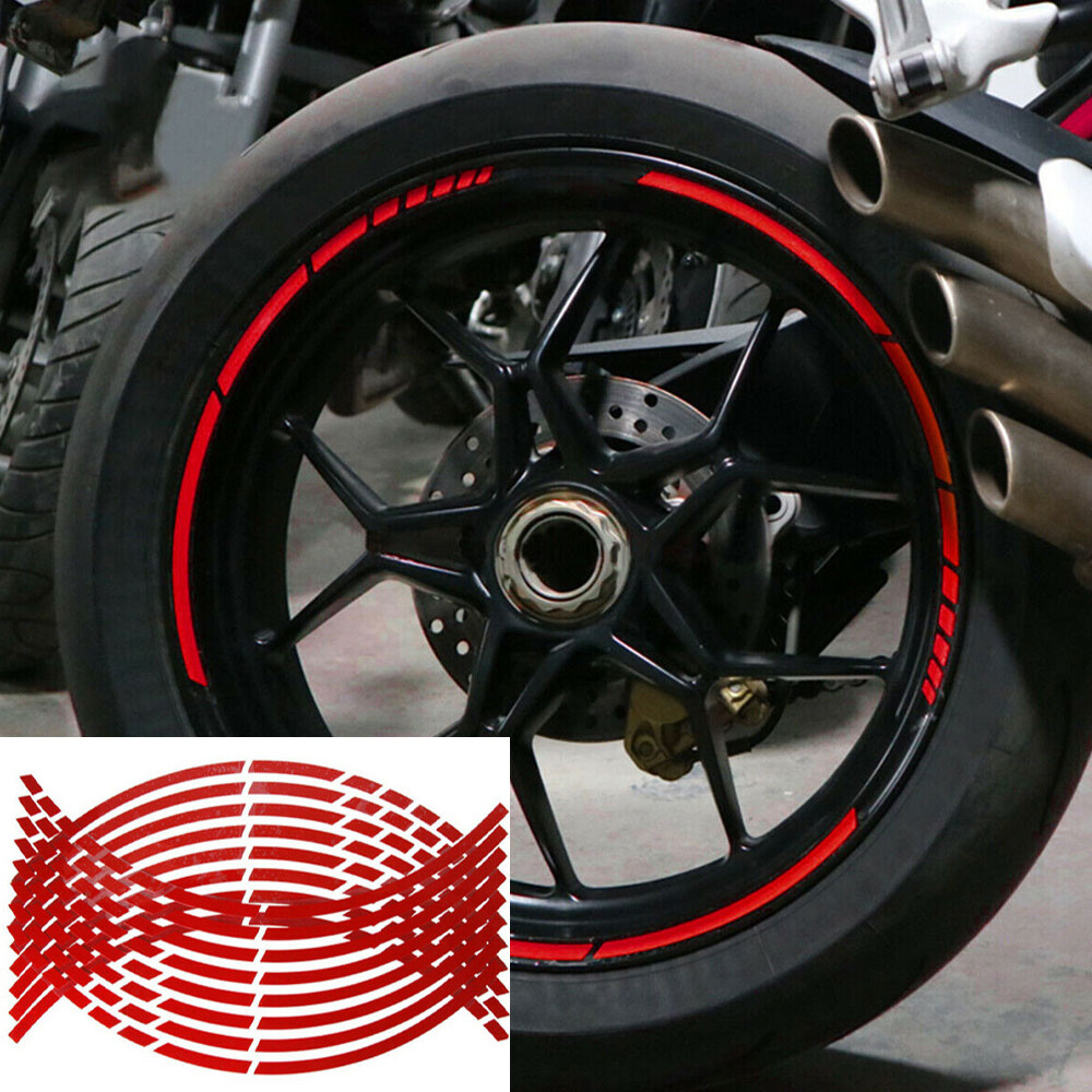 16Pcs Red Reflective Car Motorcycle Wheel Hub Rim Stripes Tape Stickers Decor