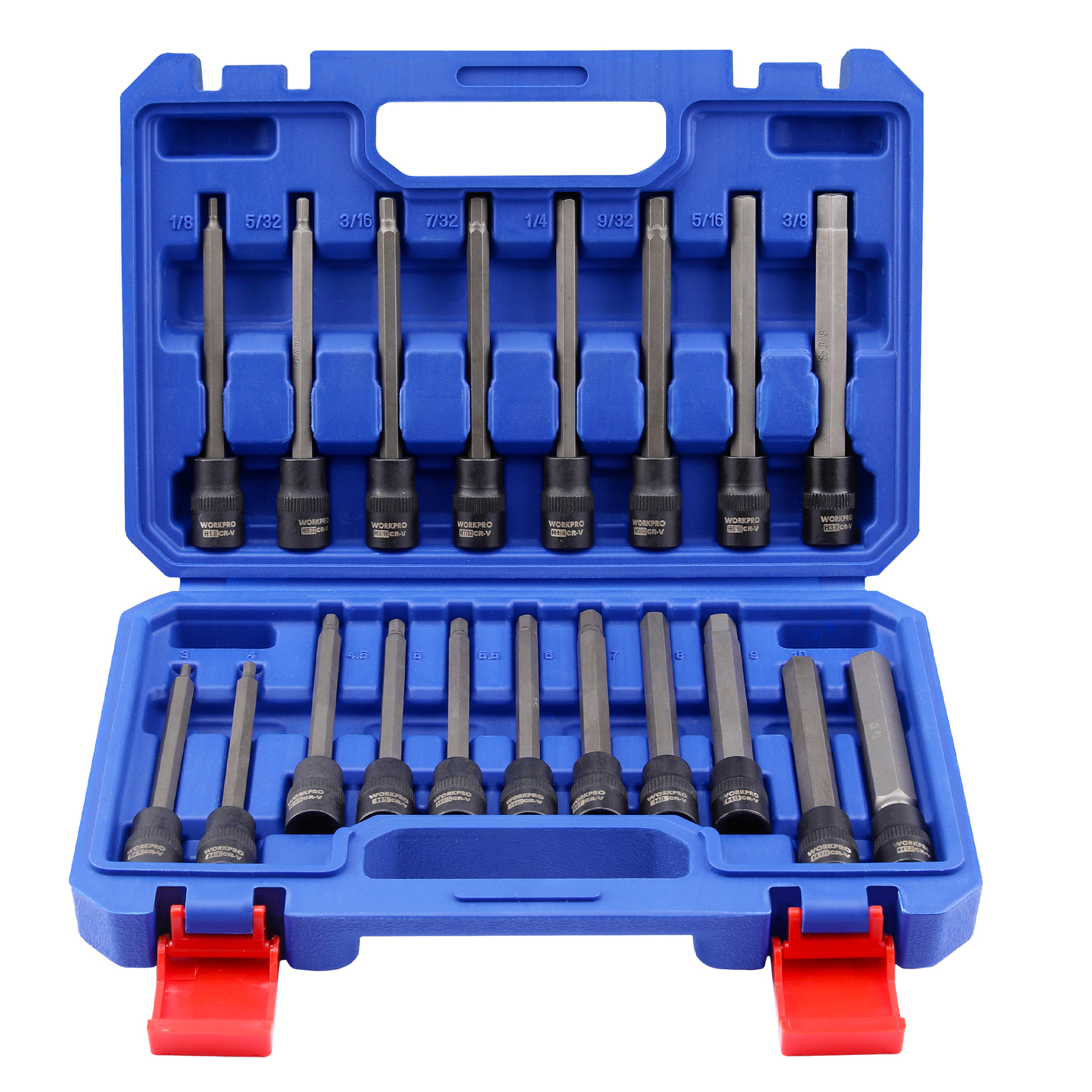 WORKPRO 19piece 3/8”Drive Extra Long Hex Bit Socket Set Torx Bit w/Storage Case
