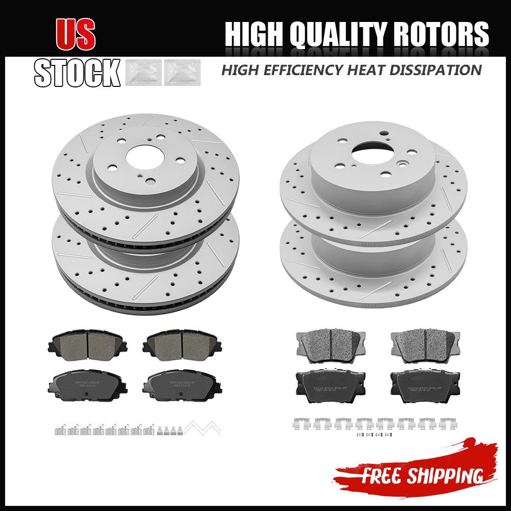 Front Rear Brake Disc Rotors & Ceramic Pads for 2018 – 2023 2024 Toyota Camry