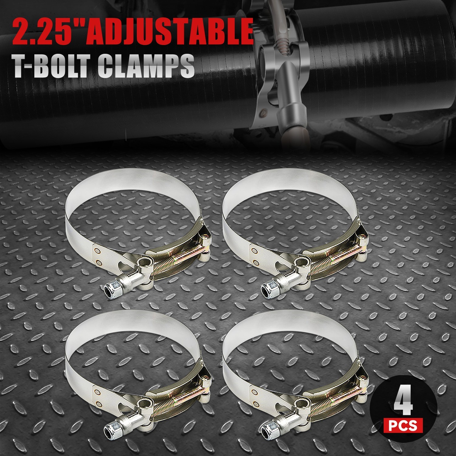 4 Pcs 2.25″ Inch Stainless Steel T Bolt Clamp Turbo Intake Silicone Hose Clamp