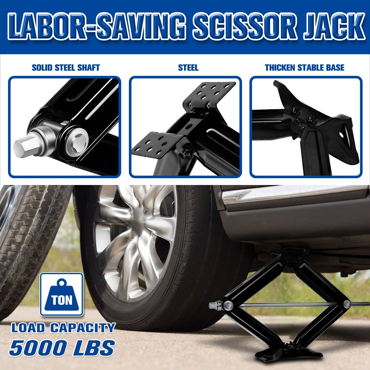 4 PCs 5000lb RV Camper Scissor Leveling Jacks Trailer Stabilizer w/Handle Black