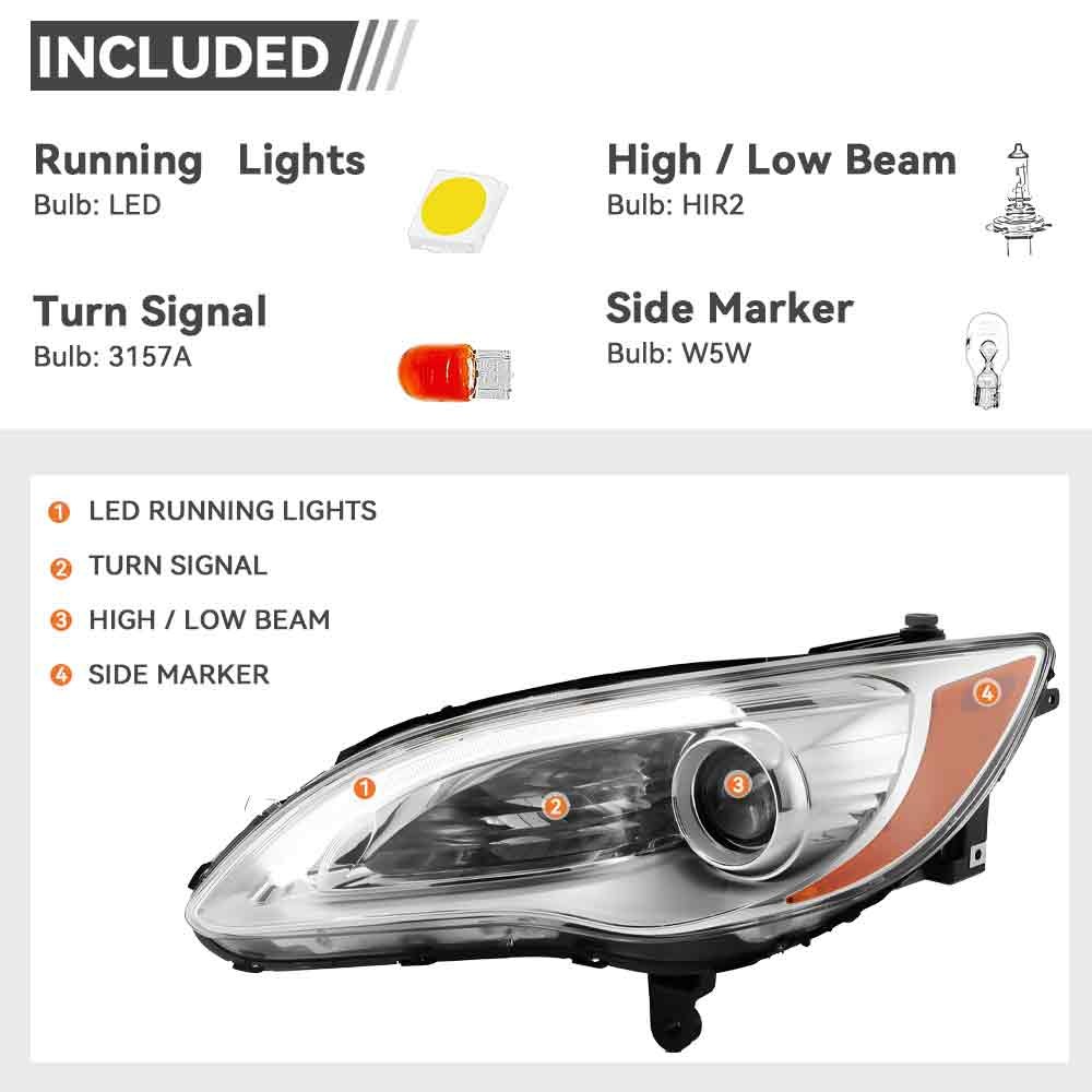 Pair Left+Right Headlights For 2011-2014 Chrysler 200 w/LED DRL Chrome Projector