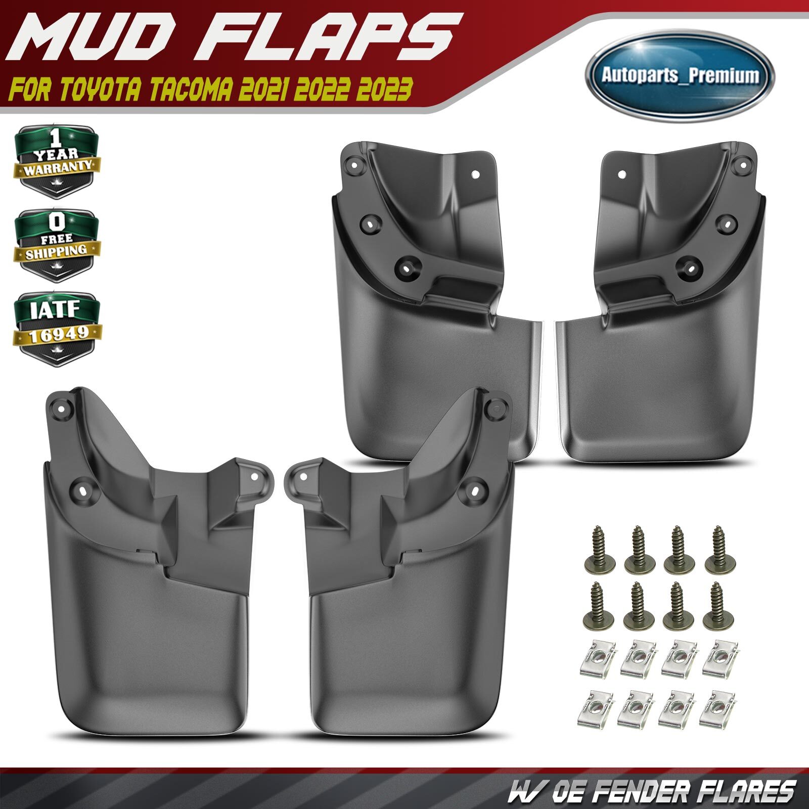 Splash Guards Mud Flaps Mudguards for Toyota Tacoma 2021-2023 w/OE Fender Flares