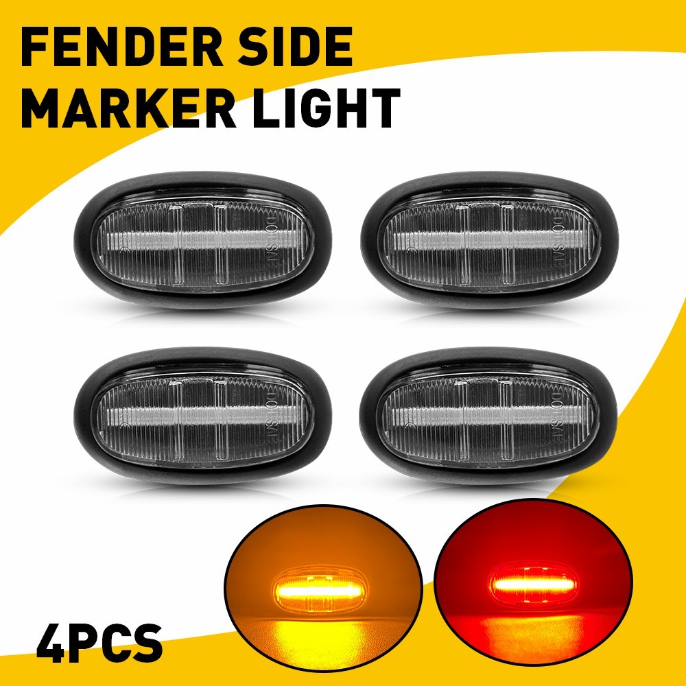 4PCS Front Amber+Rear Red LED Side Marker Lights Fits 17-21 Ford F150 SVT Raptor
