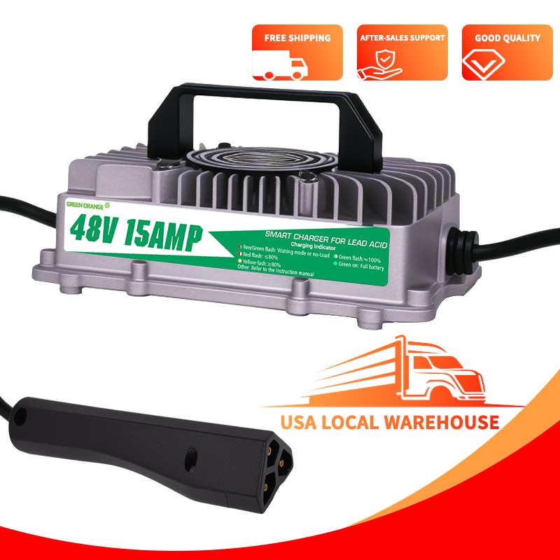 48V 15A IP67Golf Cart Battery Charger For EZGO TXT RXV W/ 3Pin Triangle Plug