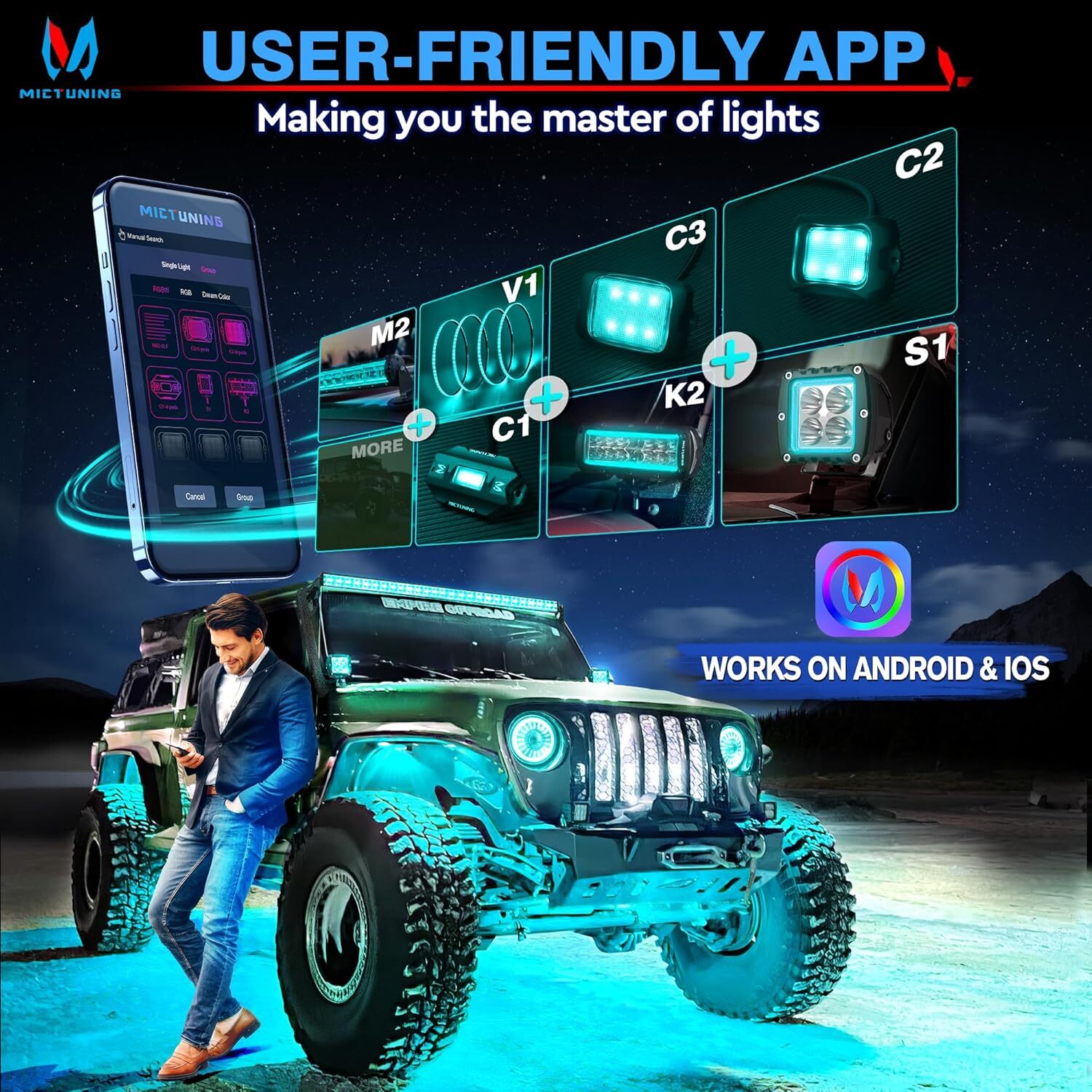 MICTUNING Q1 RGBW LED Underglow Rock Lights, Single Light Pod For Replacement