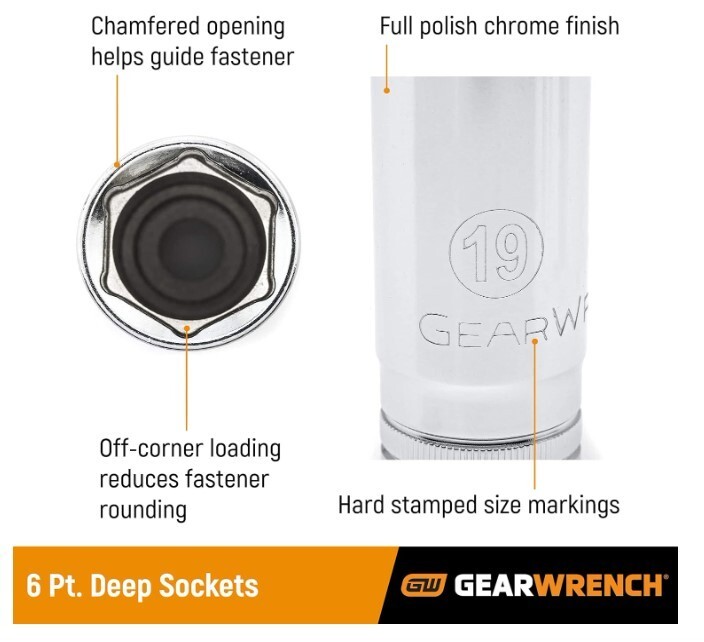3/8 Inch Drive 6 Point Deep Socket 20mm Polished Chrome Alloy Steel
