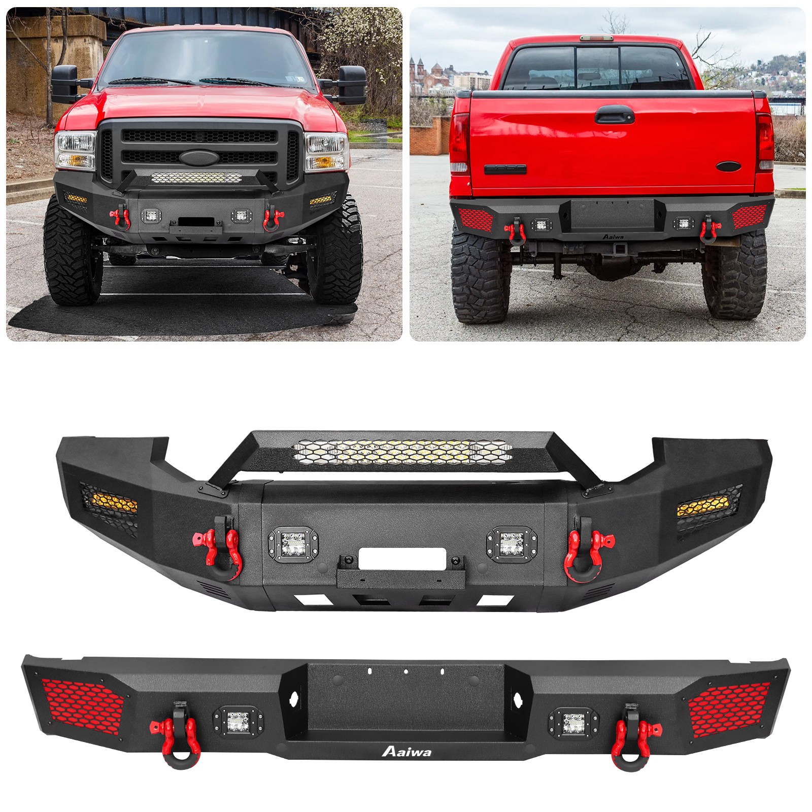 For 2005-2007 Ford F250 F350 F450 F550Steel Front Rear Bumper w’winch & Lights