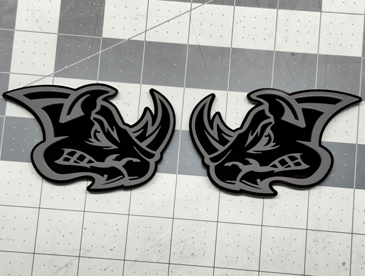 Angry Rhino Gray On Black Car Emblem Badge Custom New Aggressive, Pack of 2