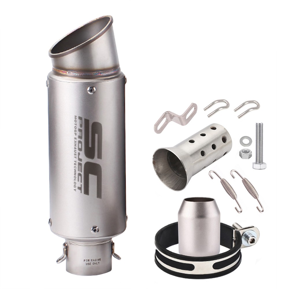 Slip on 51mm Universal Motorcycle Exhaust Muffler Pipe Tail Tips Silver Titanium