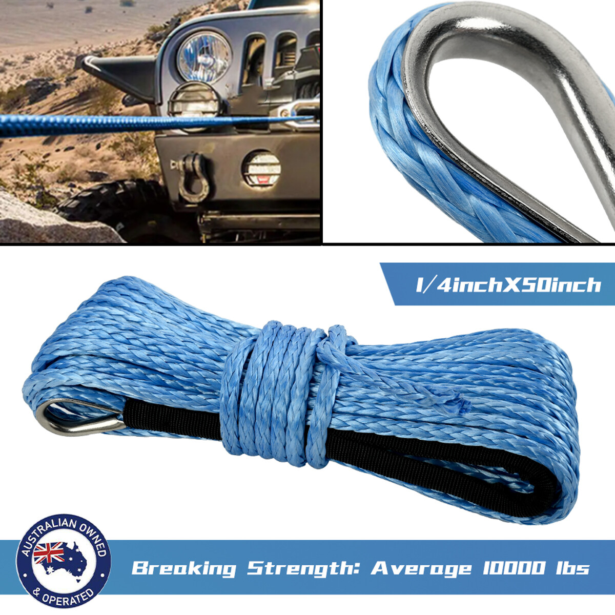 10000LBS 1/4″x50′ Synthetic Winch Rope Line Recovery Cable 4WD ATV UTV W/Sheath