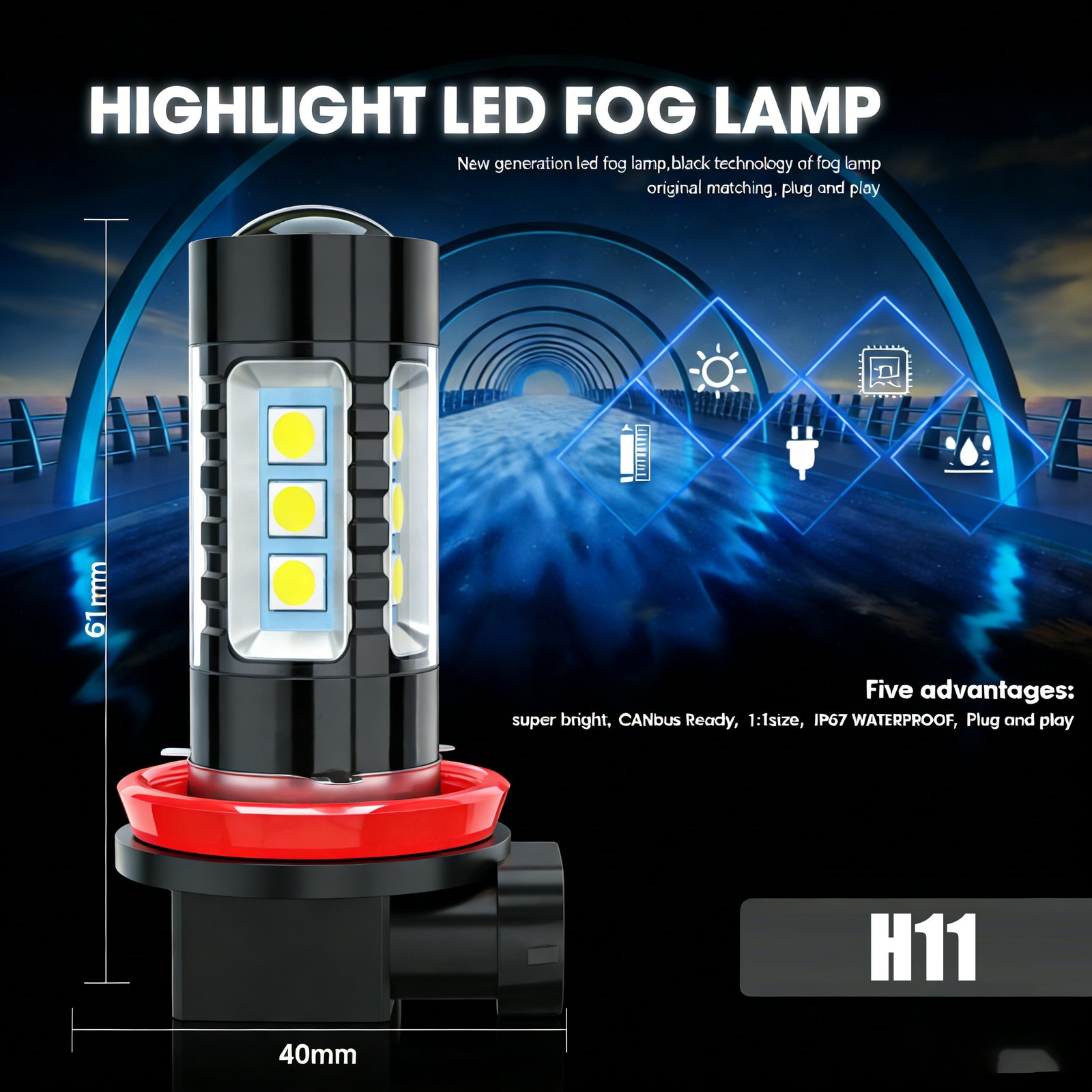 For Nissan 2x H11 LED Fog Lights 6500K White 12000LM Super Bright Bulbs KIT
