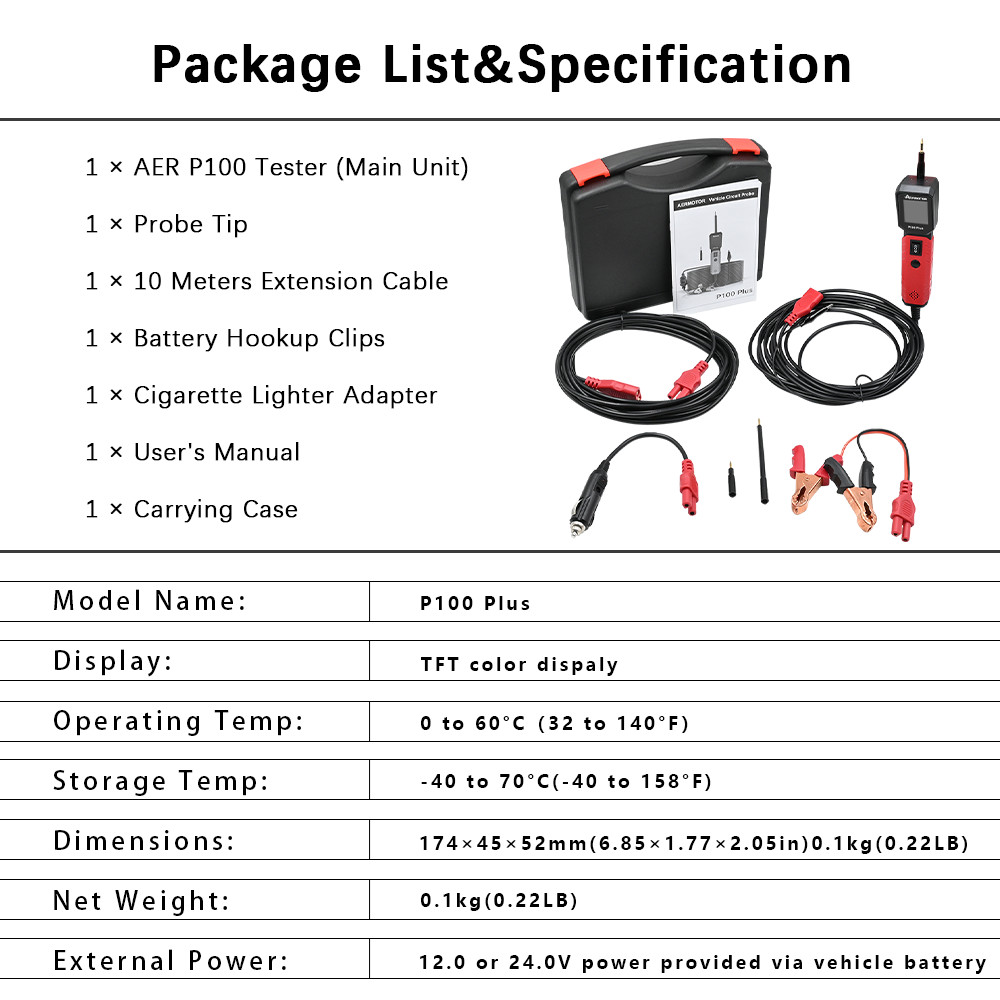 AERMOTOR P100 PLUS Power Circuit Probe Kit 12/24V Electrical Car Voltage Tester