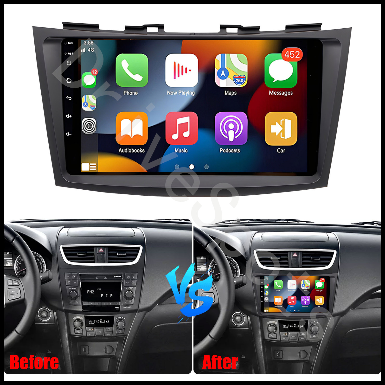 Car Play Android Stereo FM Radio Built-in GPS Navi WIFI For Suzuki Swift 2010-16