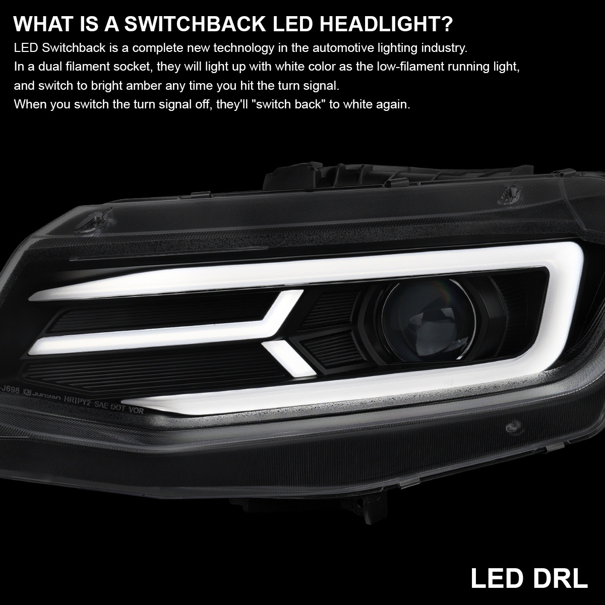 Fits Black 2016-2018 Chevy Camaro LED Sequential Signal Projector Headlights DRL