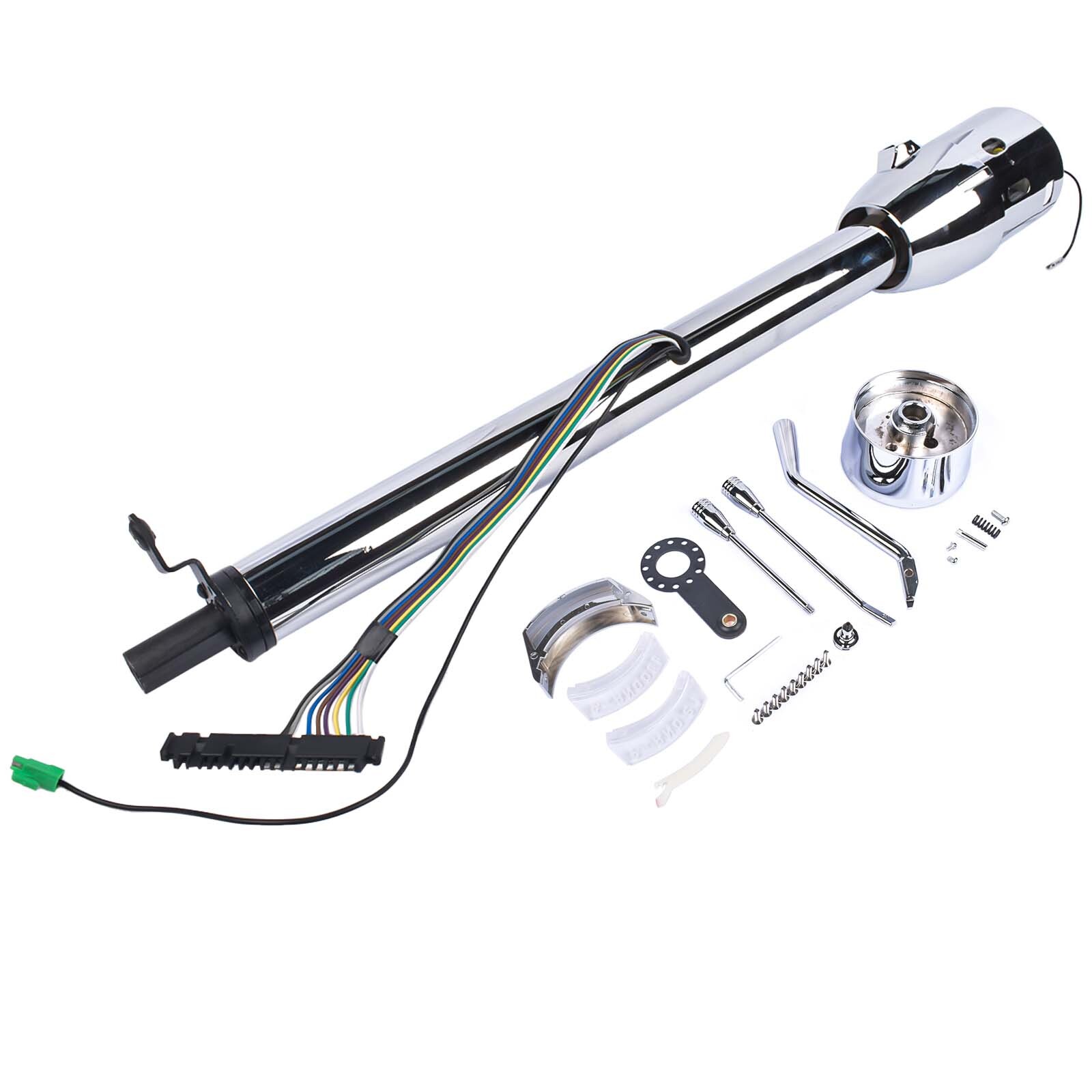 30″ Steering Column Tilt Automatic No Key Universal W/ 9 Holes Adapter Chrome