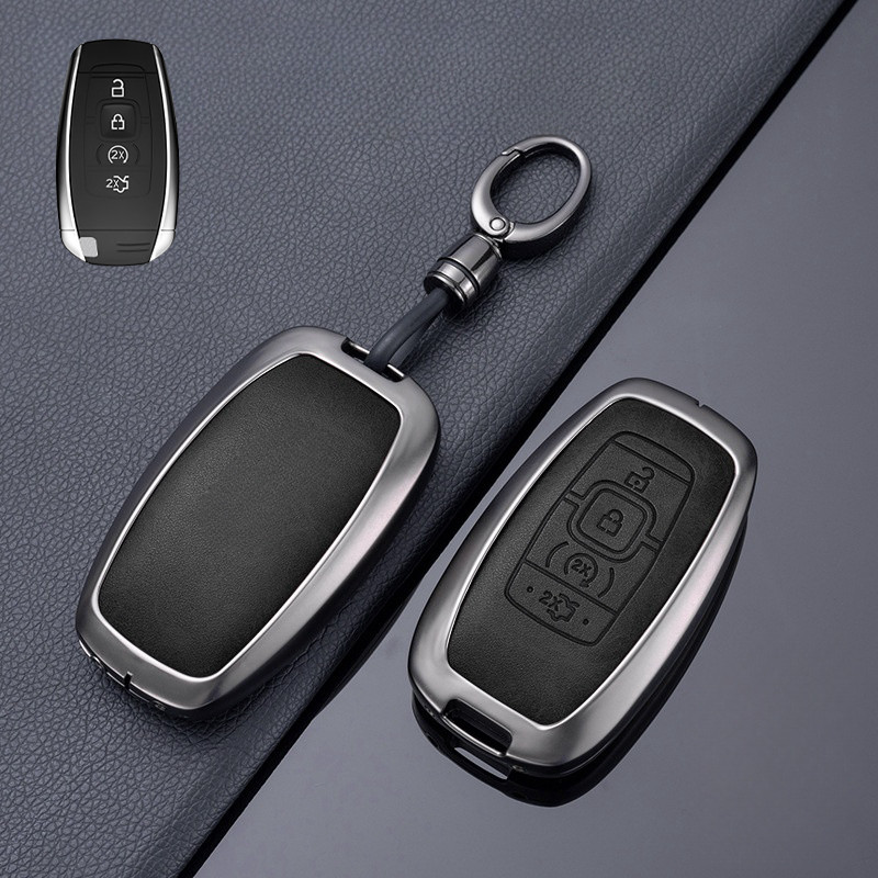 Zinc Alloy Leather Car Key Fob Case Cover For Lincoln Navigator MKZ Continental