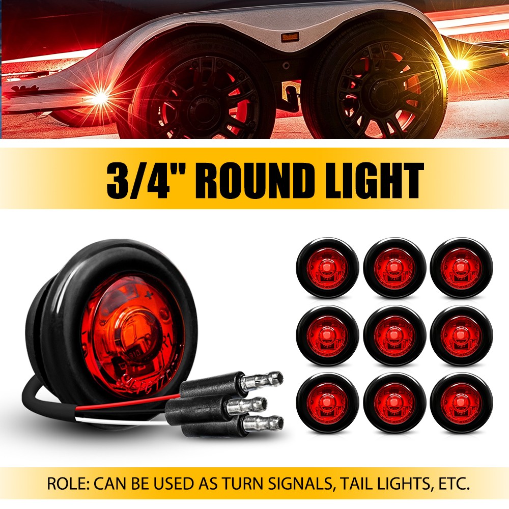 Red 10X 3/4″ Round LED Waterproof IP67 Side Marker Clearance Indicator Light 12V