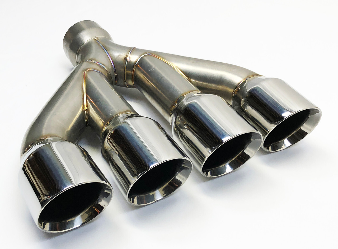 Exhaust Tip Center 3.00 inlet 3.50 Quad 15.00 Long WCQUAD35015-300-SS Rolled Sl