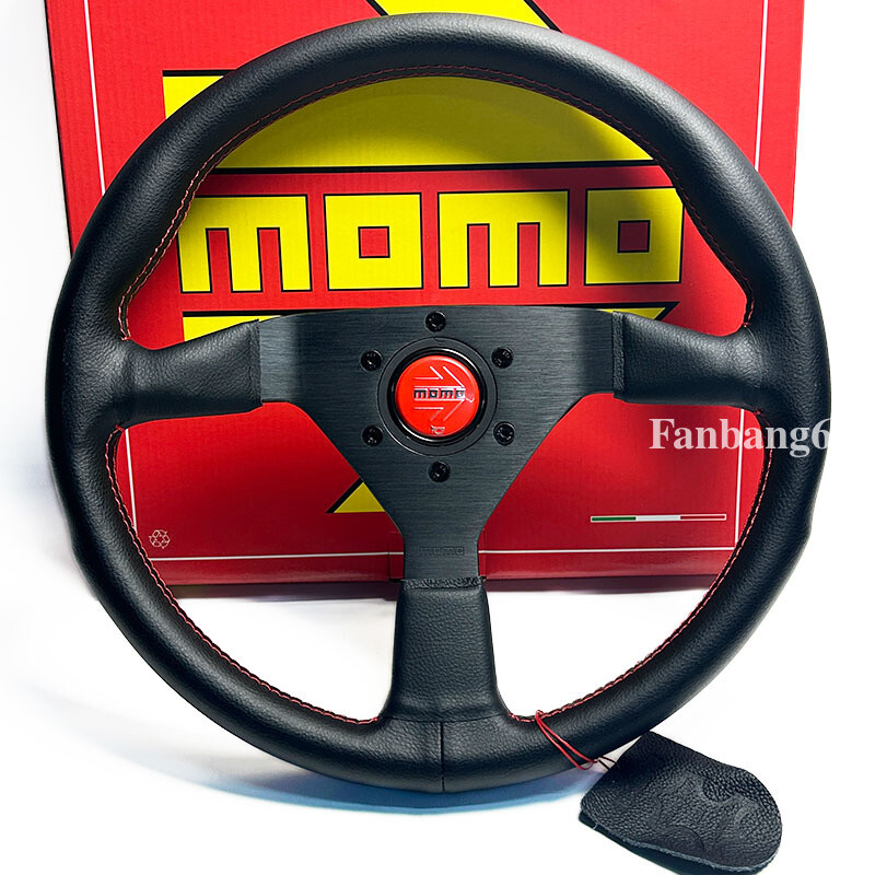 MOMO Montecarlo Genuine Leather Racing Steering Wheel Red Stitch , 350mm 14inch