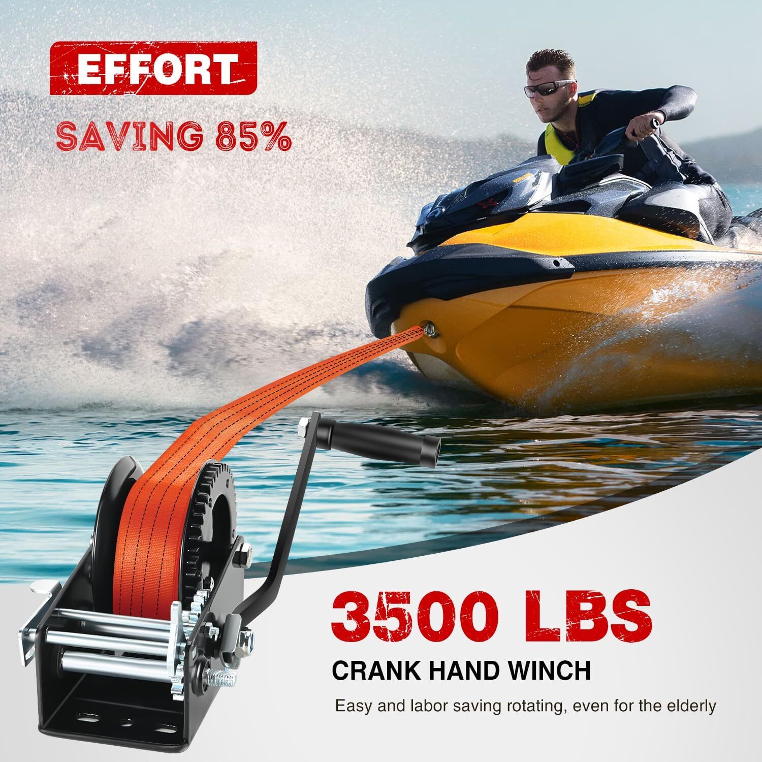 Nilight Boat Trailer Winch 3500 LBS Hand Crank Winch Heavy Duty Boat Winches