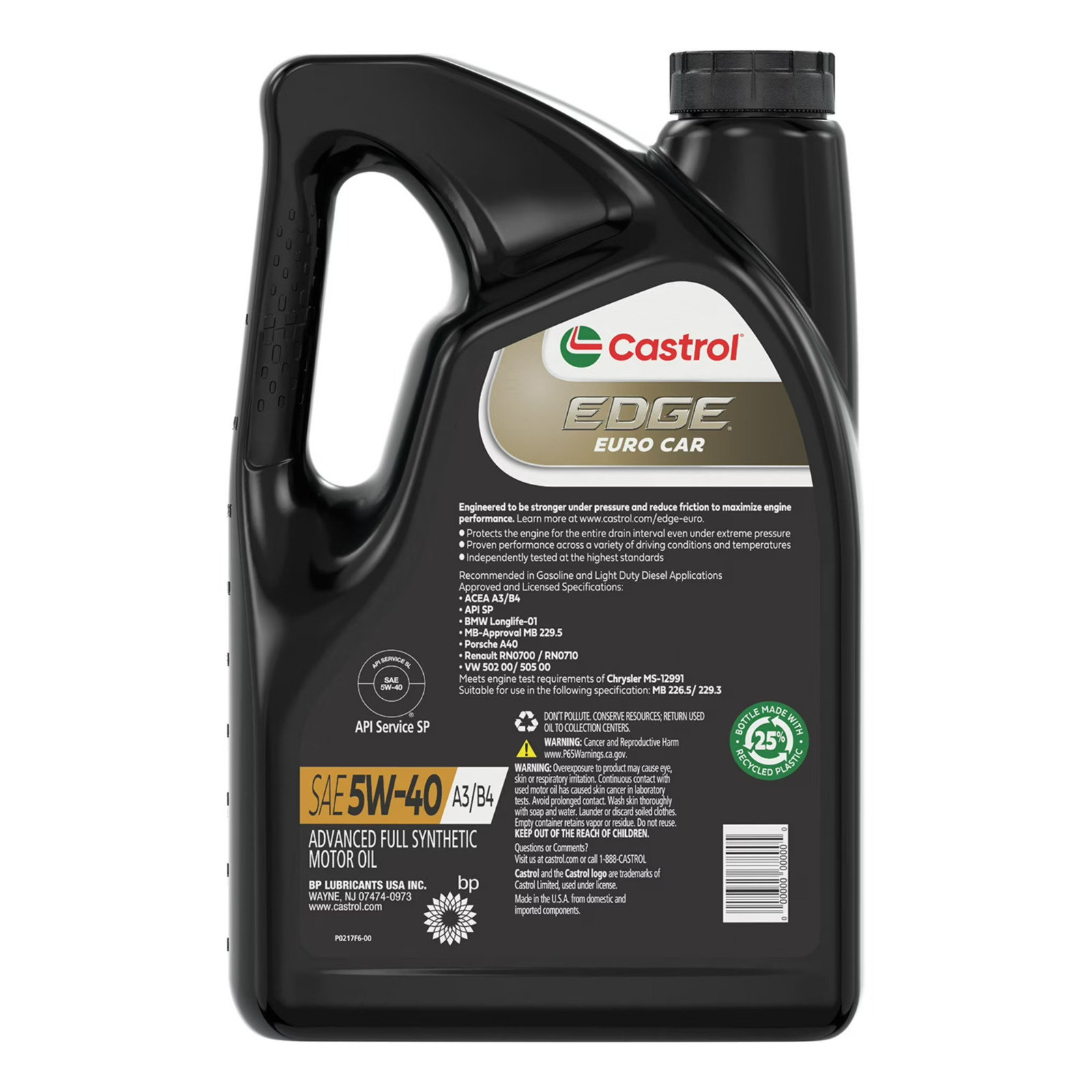 (2 pack) Castrol EDGE Euro 5W-40 A3/B4 Advanced Full Synthetic Motor Oil, 5 Quar