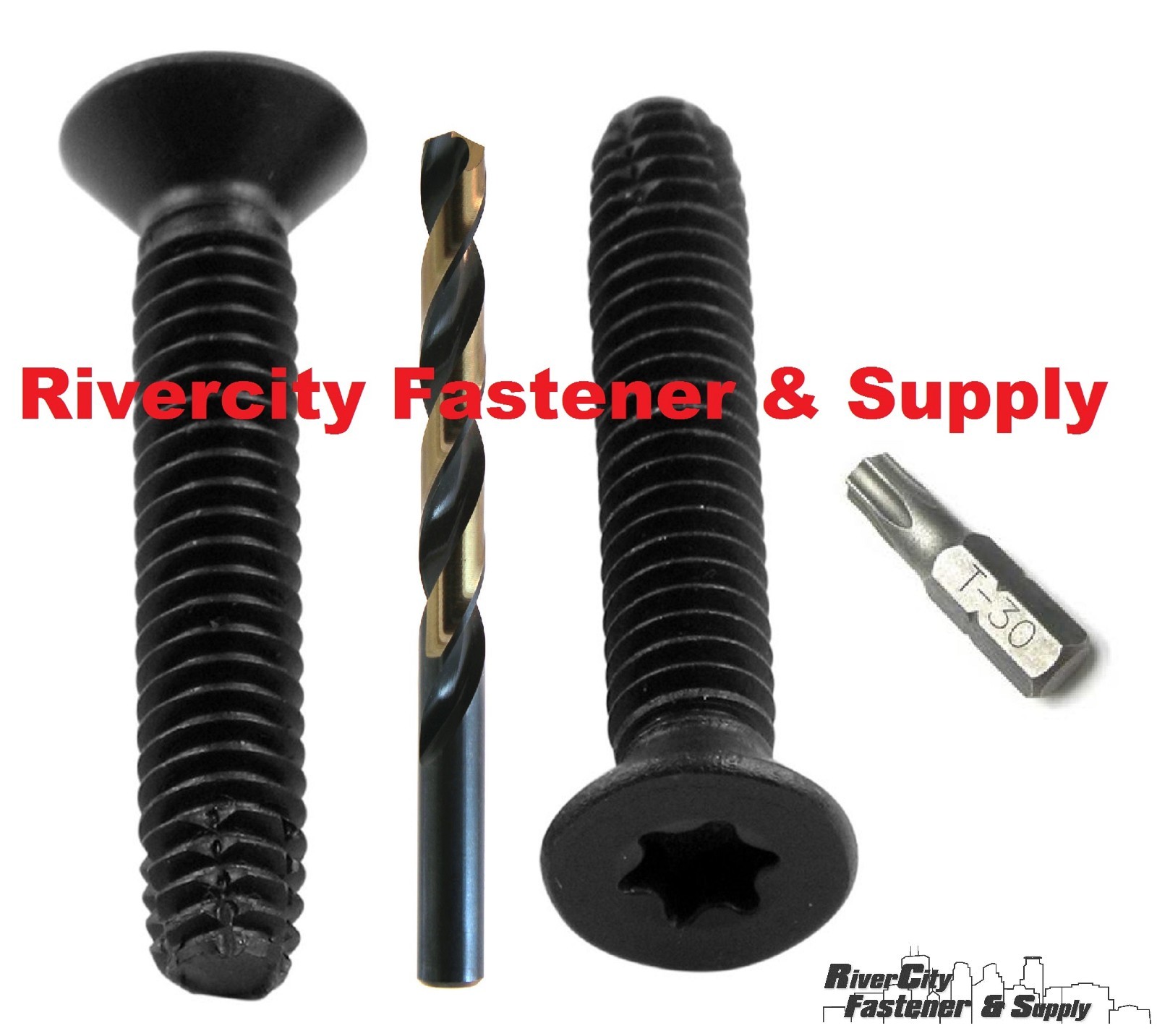 (40) 1/4x 2.25″ Torx Head Self Tapping Trailer Deck Screws WITH T-30 & DRILL BIT