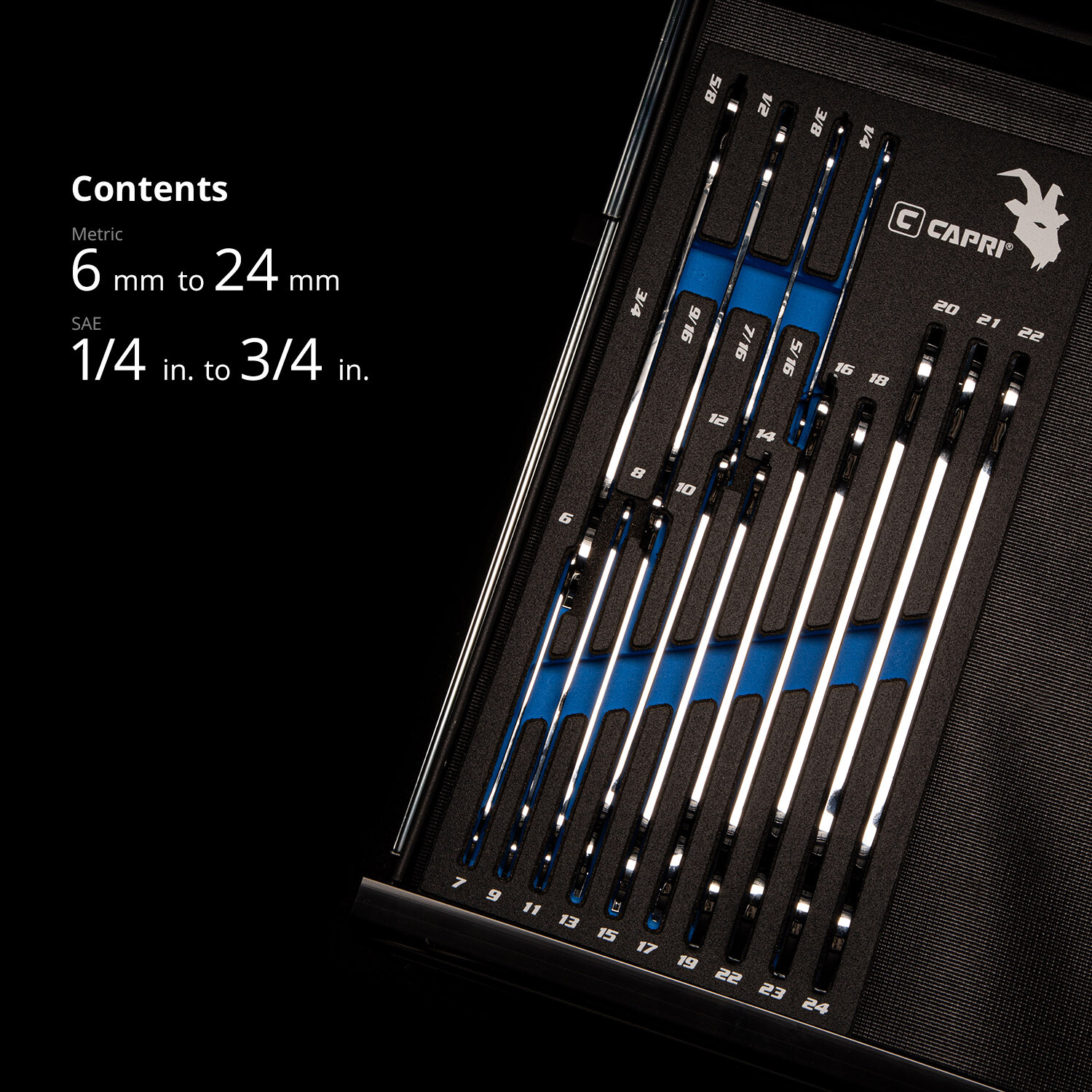 Capri Tools Super-Thin Open End Wrench Set, Metric & SAE, 14-Piece