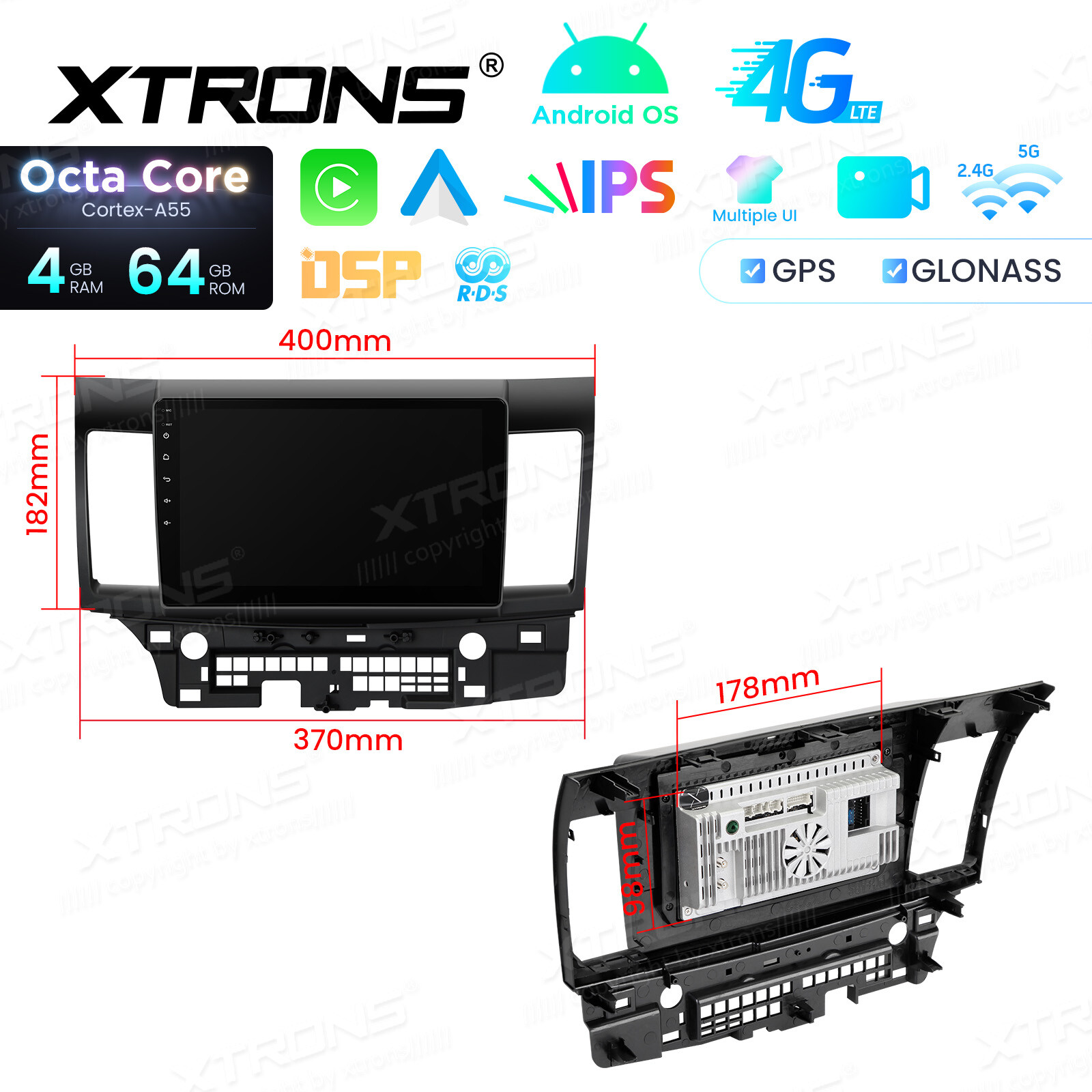 Wireless CarPlay Android Auto for Mitsubishi Lancer Stereo GPS 8-Core 4+64G 4G